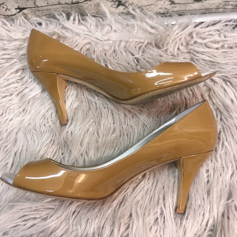 J. Crew Camel Brown Peep Toe Pumps Heels Sz 8
